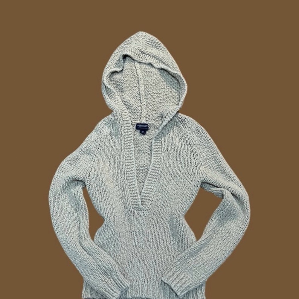 American Eagle Outfitters Light tan V-Neck Hooded Sweater